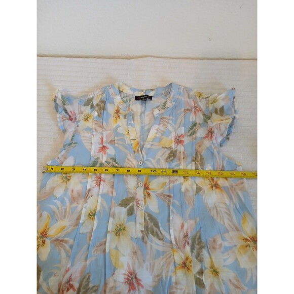 Cocomo Womens Blouse Top Size Medium Blue Floral Pleated Popover Flutter Sleeve - Picture 10 of 14